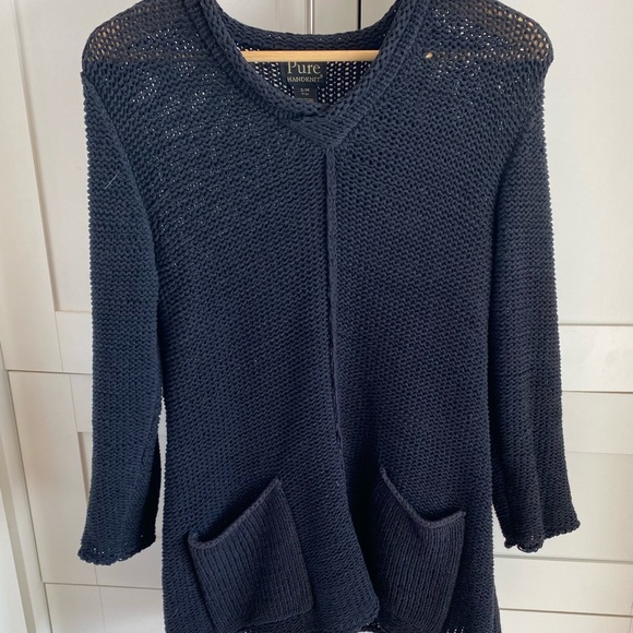 Pure Knits, Oversized Black Cotton knit V neck sweater. S/M - Picture 1 of 3